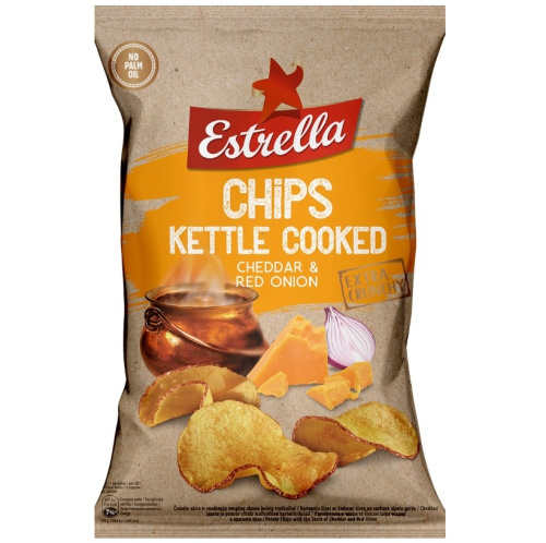 Картофельные чипсы Estrella со вкусом чеддера и красного лука, 120 гр. 